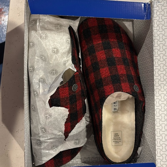 NWB Birkenstock Men’s Zermatt Rivet Red Plaid Shearling Lined Slipper -US11 (44) - Picture 4 of 11